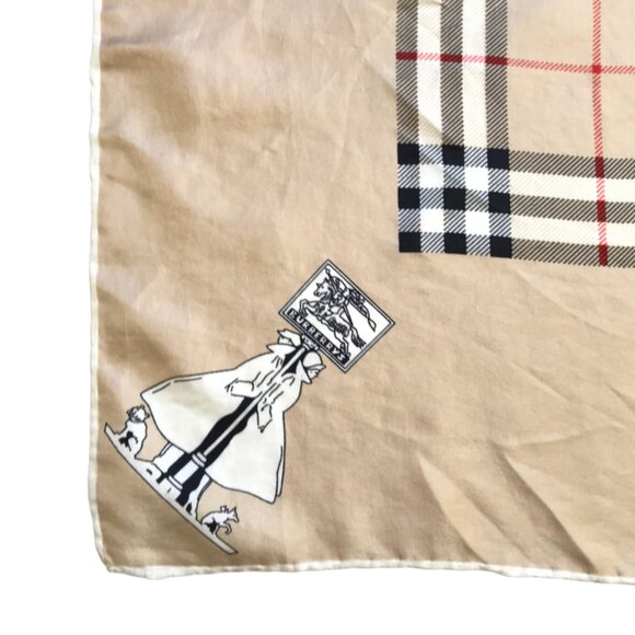 Vintage Burberry Silk Scarf Wrap Square Tan Black Plaid Handkerchief Neck Tie - Picture 8 of 9